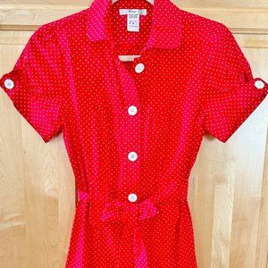 THEME BRAND STYLISH SHIRT DRESS / RED w/ TINY WHITE POLKADOTS / SMALL / PERFECT